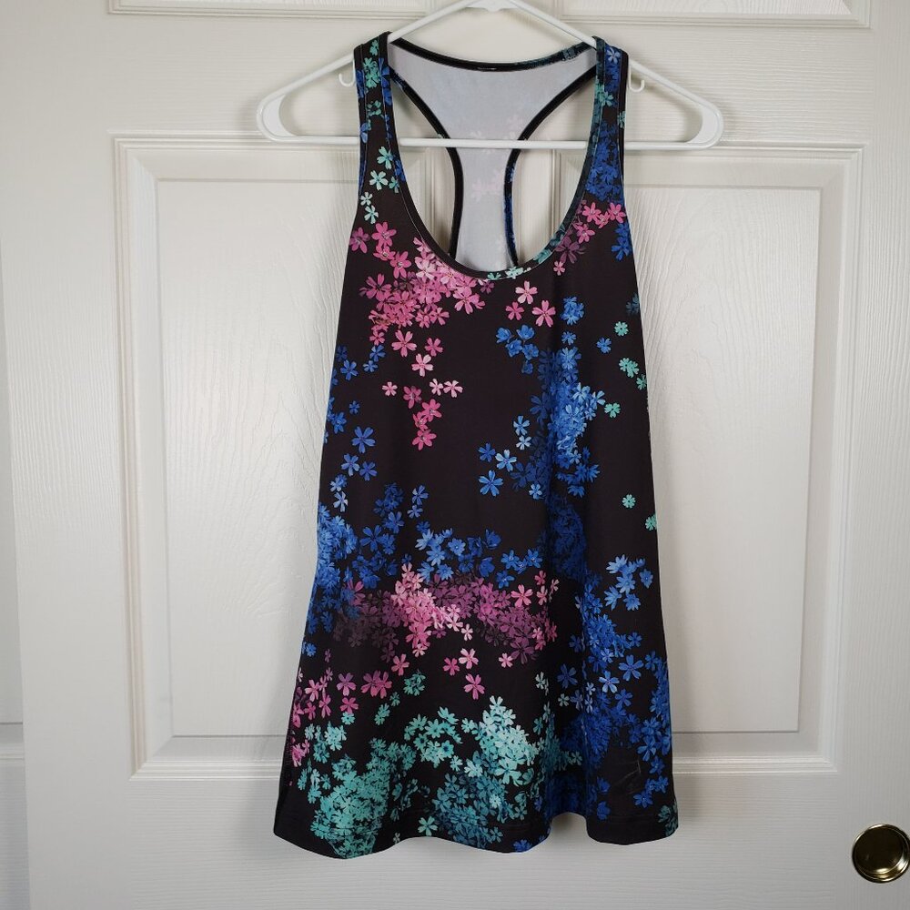 Lululemon Cool Racerback Tank Top Petal Pop Multi Black Floral Size 12 Athletic
